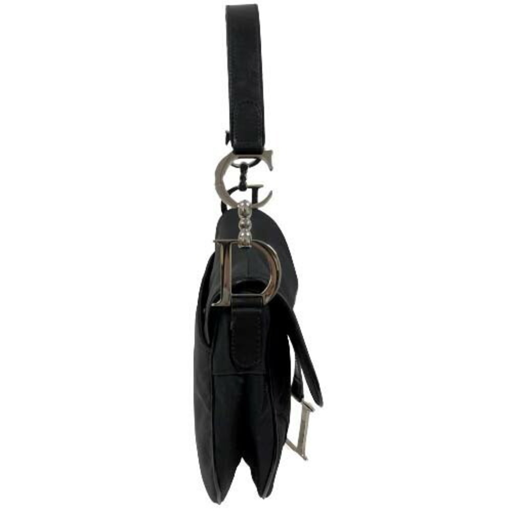 Christian Dior Saddle Bag Nylon Leather Handbag Shoulder Charm Black - Picture 3 of 9